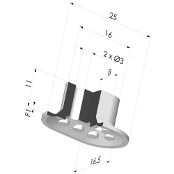Ventosa oblonga Série 4 25x16,5mm