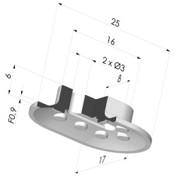 Ventosa oblonga Série 4 25x16,5mm