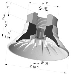 Ventosa plana, série 99, Ø 40,5 mm, com encaixe fêmea G1/8", filtro e bico.