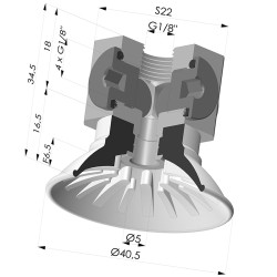 Ventosa plana série 99 Ø 40,5 mm com encaixe fêmea G1/8" e bloco de distribuição