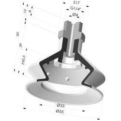 Ventosa 1.5 Fole Série 8SB Ø 55MM com inserto