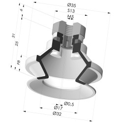 Ventosa 1.5 Fole Série 91 Ø 31,8 mm