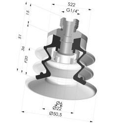Ventouse 2.5 Soufflets Série 96C Ø 50MM