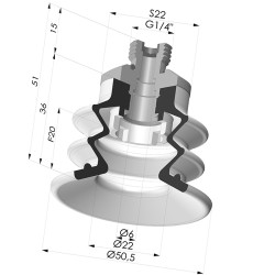 Ventouse 2.5 Soufflets Série 96C Ø 50MM