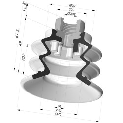 Ventouse 2.5 Soufflets Série 96C Ø 70MM