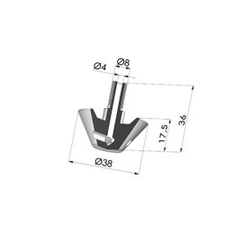 Cabeça de sucção tipo copo da série TAC - Diâmetro externo de 38 mm