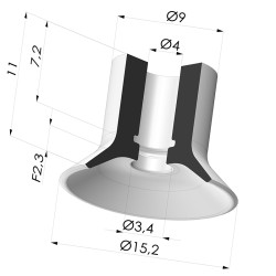 Ventosa plana, série VPC, Ø 15,2 mm