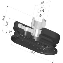 Ventosa oblonga 1.5 fole série 4R 63,7x32,8 mm