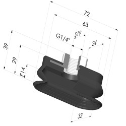 Ventosa oblonga 1.5 fole série 4R 72x33mm