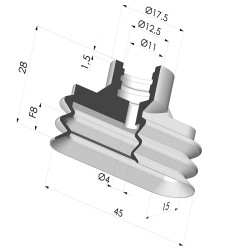 Ventosa oblonga 2.5 fole série 4VS 45x15mm