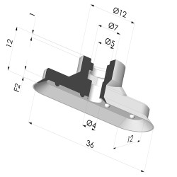 Ventosa oblonga Série 4V 36x12mm