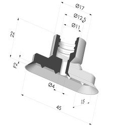 Ventosa oblonga Série 4V 45x15mm