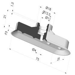 Ventosa oblonga Série 4V 75x25mm