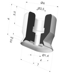 Ventosa oblonga, série PFG, 7x4 mm