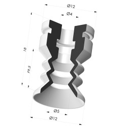 Ventosa de fole da série AR VF de 2,5 mm Ø 12 mm