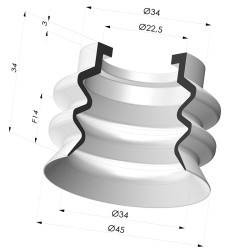 Ventosa de fole da série AR VF de 2,5 mm Ø 45 mm